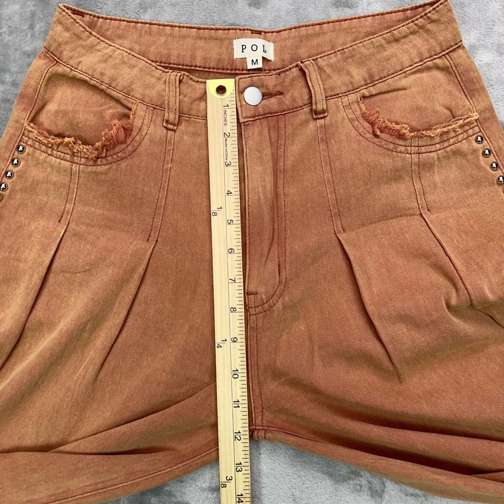 POL Wide Leg Pants Womens Medium Rust Gold Studded Split Hem Raw Edge Boho Jeans